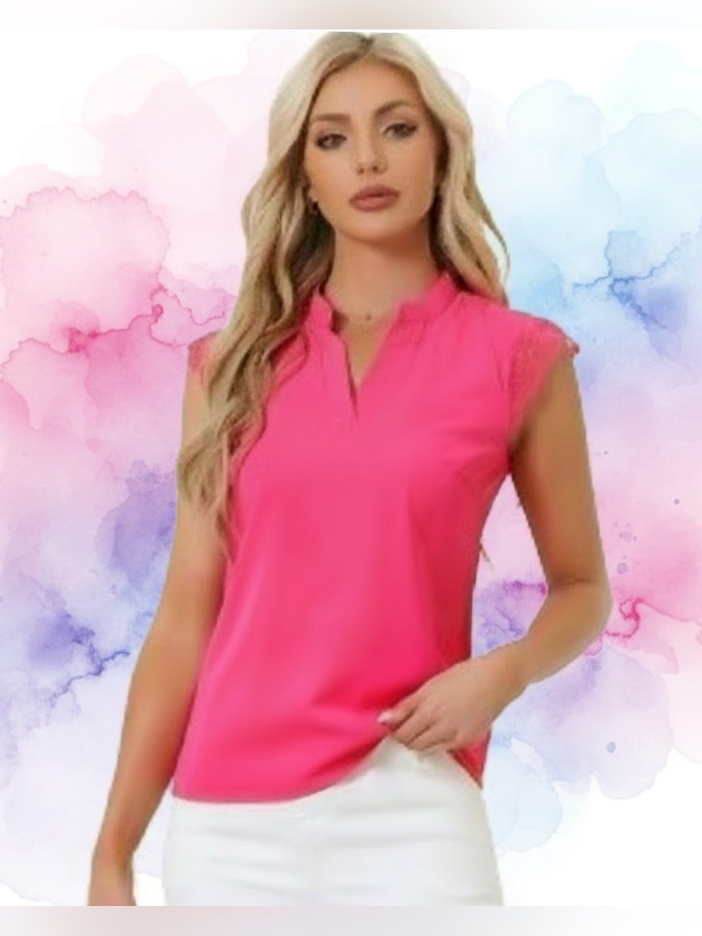 Bright Pink Sleeveless V-Neck Top • NWOT • 23" p2p, 25.5" length